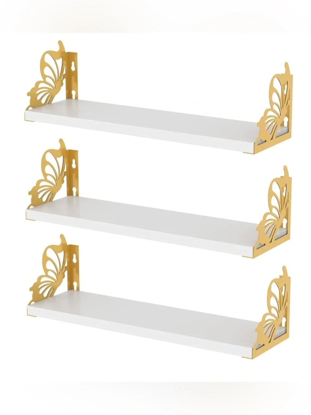 Decorative Butterfly Wall Shelves in White and Gold